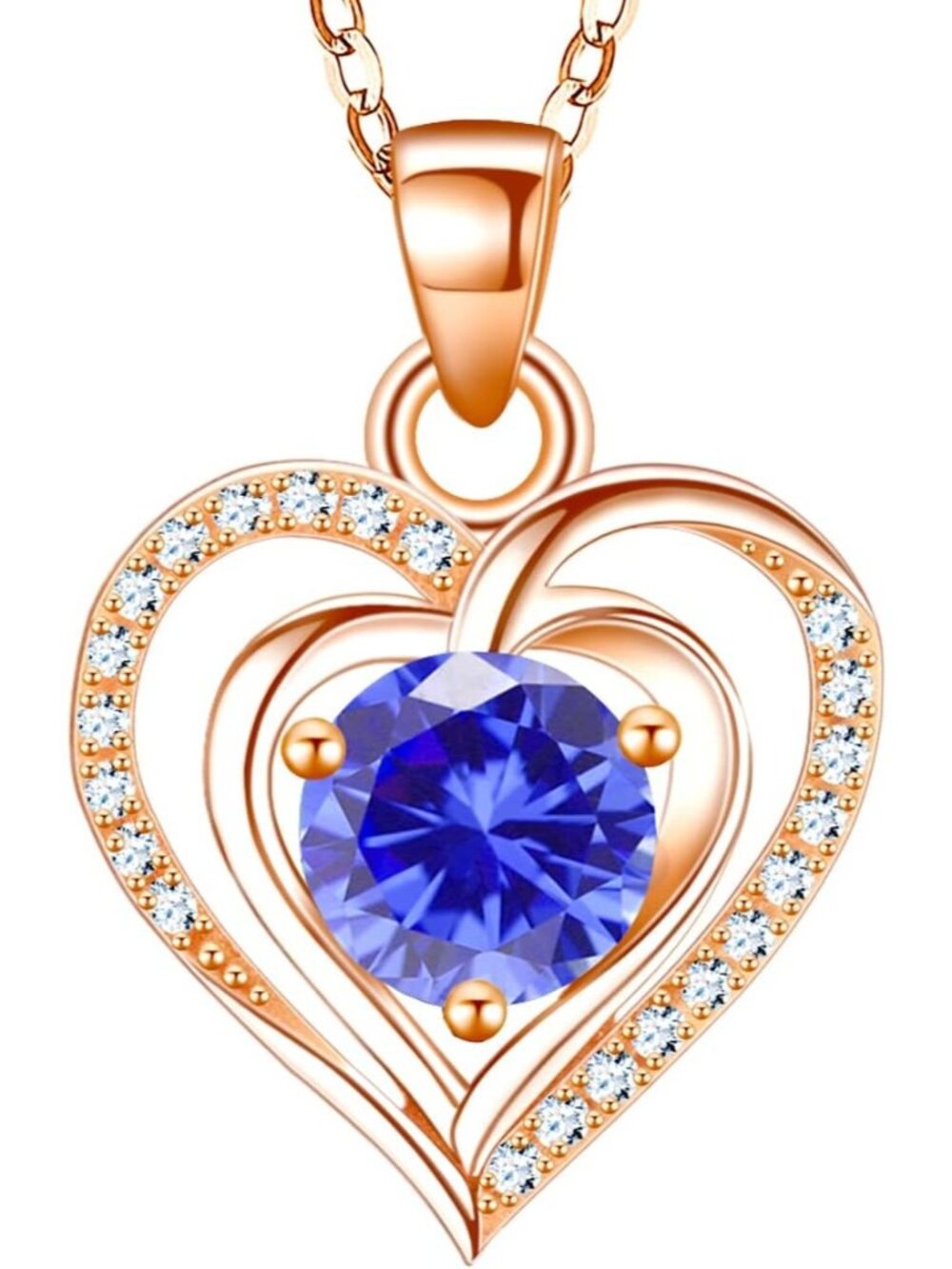 Women Rose Gold 7 925 Sterling Silver Zirconia Heart Birthstone Pendant Necklace